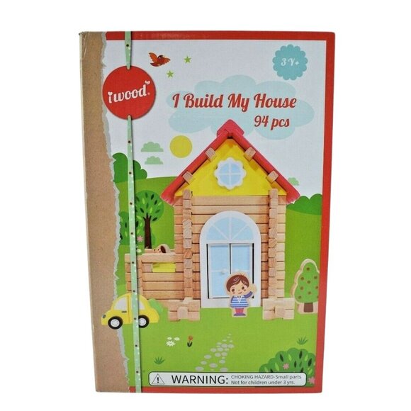 iWood I Build My House Wooden Log Cabin Building Blocks 94 Pieces Age 3 and Up - Picture 1 of 6